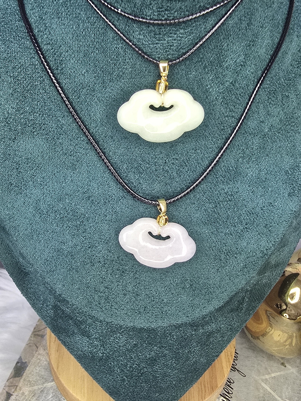 Natural Jade Lavender/apple Green Ruyi Cloud Pendant Charm Necklace. Pick Color